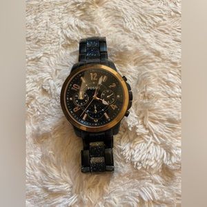 Fossil, watch, black and gold